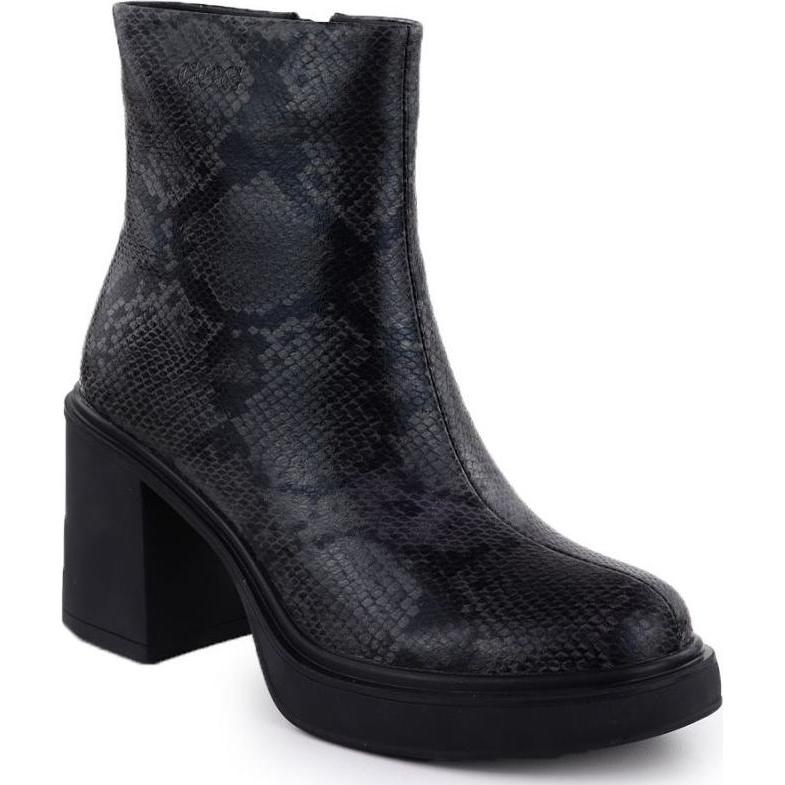 GOE, Donne, Stivali, Women's leather ankle boots with a snake print heel, black SS2N4152, Nero, (39)