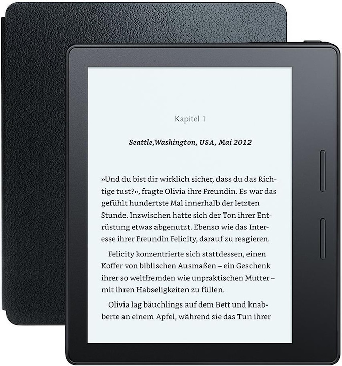 Amazon Kindle Oasis + leather charging case (6", 4 GB, Black)