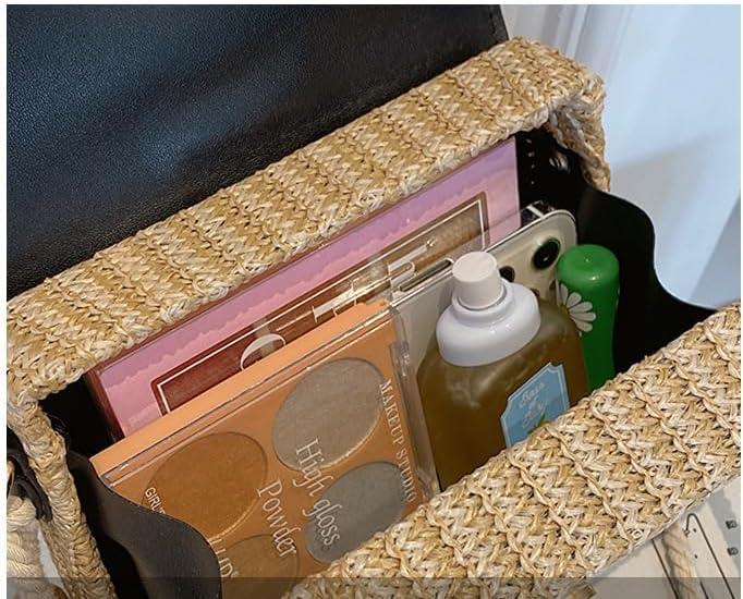 Immagine prodotto Only-Bags.Store Borse di paglia intrecciata con decorazioni di nappe, mini borsa da spiaggia con cinturino, manico