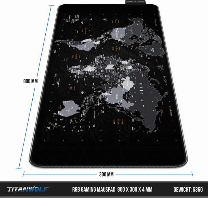 Produktbild Titanwolf RGB Gaming Mauspad, Mausmatte XL 800 x 300mm verbessert Präzision & Geschwindigkeit, Global