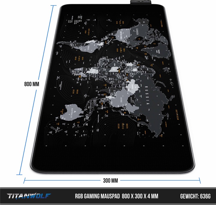 Actual product image Titanwolf Gaming Mouse Pad, RGB Mouse Pad XL, 800 x 300 mm, improves precision & speed
