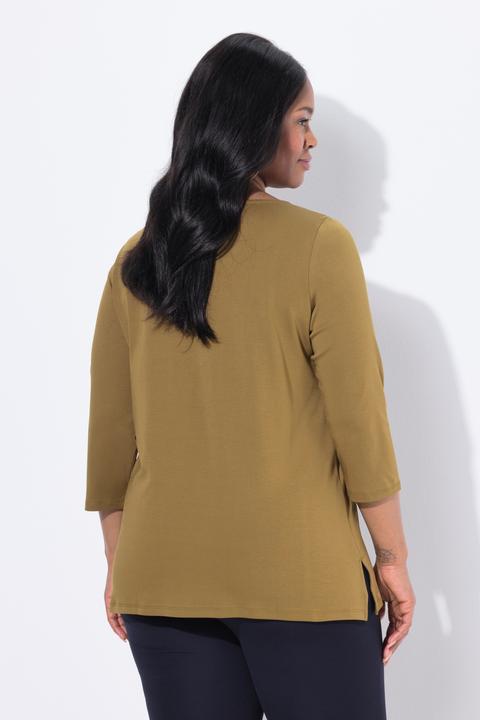 Actual product image Ulla Popken Rhinestone Boat Neck 3/4 Sleeve Top (50, 52)