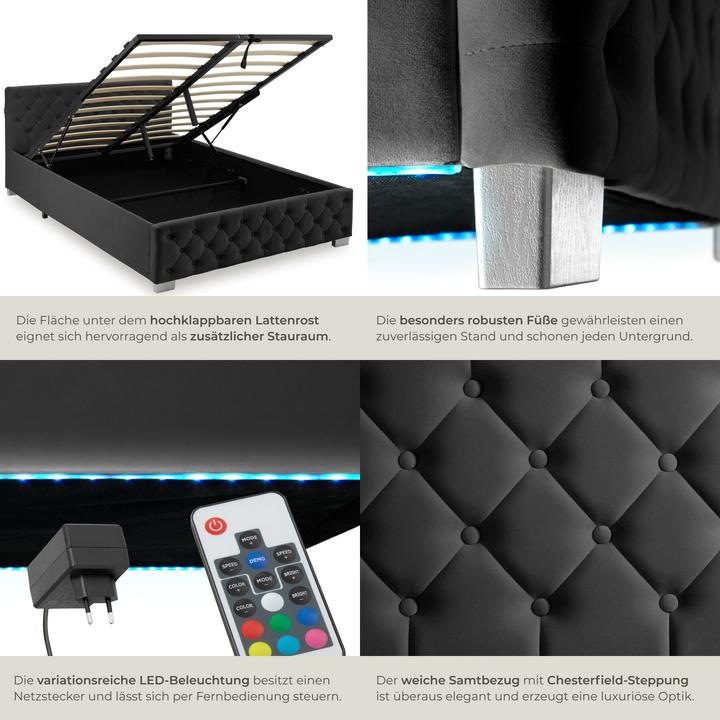Actual product image tectake Ottoman Bed with LED strips & storage (140 x 200 cm)