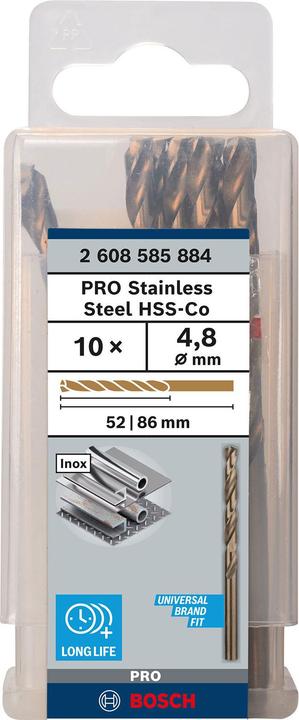 Produktbild Bosch Professional Zubehör PRO Stainless Steel HSS-Co Spiralbohrer, 4.8 x 52 x 86 mm (4.8 mm)
