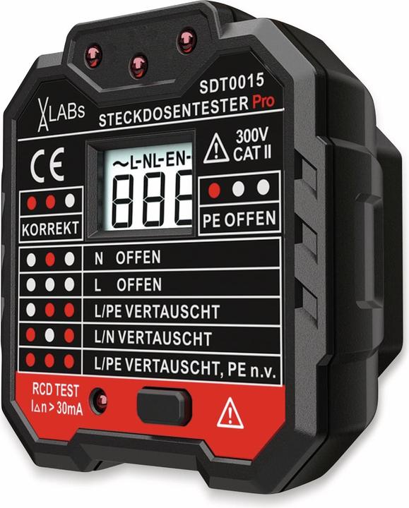 Produktbild LABS SDT0015: Steckdosentester mit RCD-Prüfung und LCD