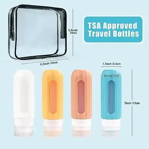 Produktbild Swissdetector 4er-Set Silikon-Reiseflaschen - wiederaufladbar - wasserdicht 90ml (Flüssigkeitsbeutel)