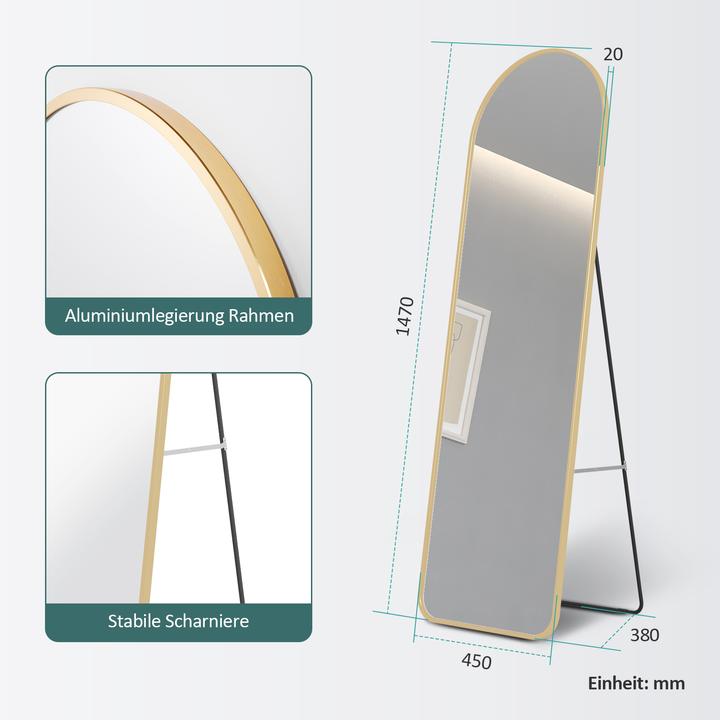 Produktbild Emke Bogen Standspiegel mit Rahmen aus Aluminium, 45*147cm, Gold (45 x 147 cm)