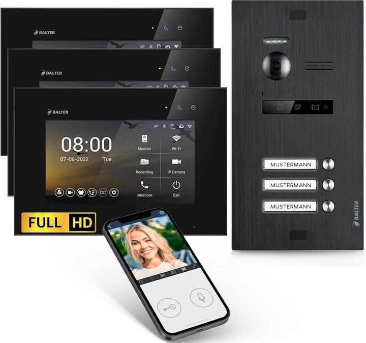 Produktbild Balter EVO-HD Video Türsprechanlage für 3 Familienhaus mit App (App, Kabelgebunden)