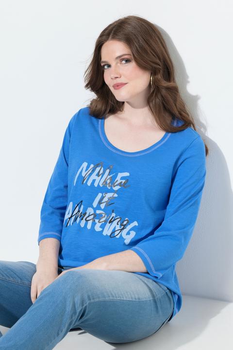 Immagine prodotto Ulla Popken Maglia dal taglio svasato con scritta, scollo a girocollo e maniche a 3/4 (42, 44)