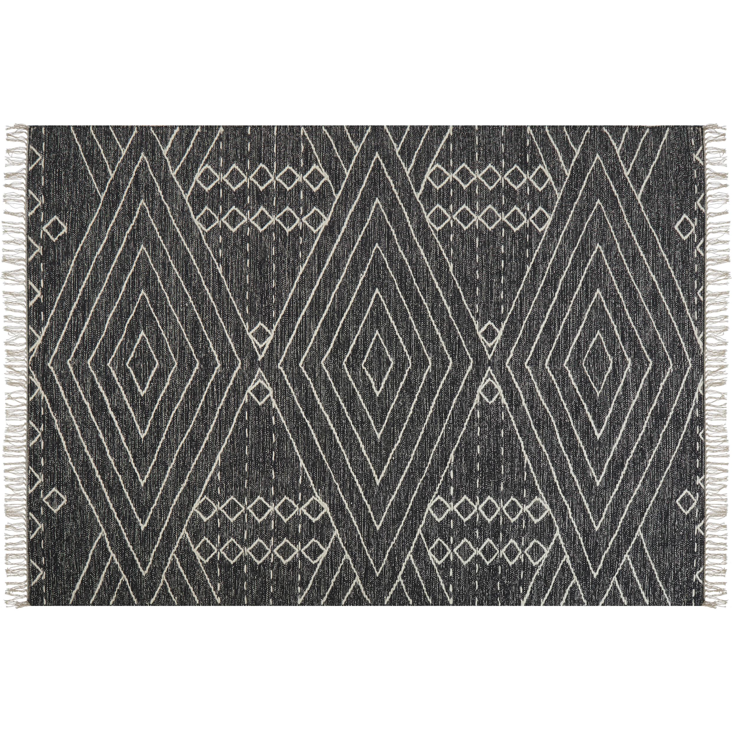 Beliani, Teppich, Teppich Baumwolle schwarz / weiss 160 x 230 cm geometrisches Muster Kurzflor KHENIFRA (160 x 230 cm)