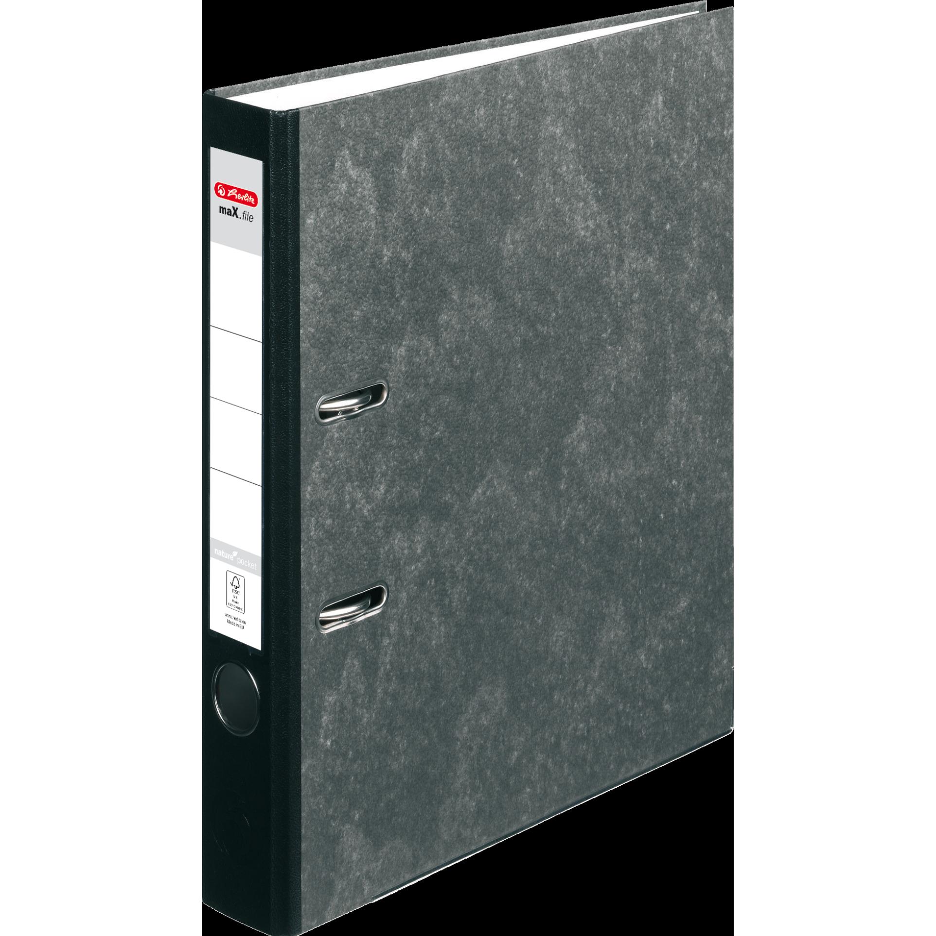 Herlitz, Ordner, Ordner maX.file nature pocket, schwarz Rückenbreite: 50 mm, mit schwarzem Wolkenmarmorpapier- (A4, 50 m...