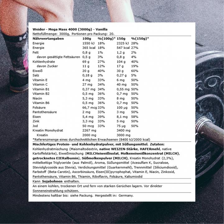 Immagine prodotto Weider Mega Mass 4000 (Vaniglia, 1 x, 3000 g)