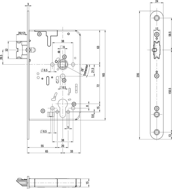 Immagine prodotto BKS Serratura da infilare antipanico 2116 Funzione antipanico E arrotondata 24/65/72/9 mm DIN (Cilindro profilato)