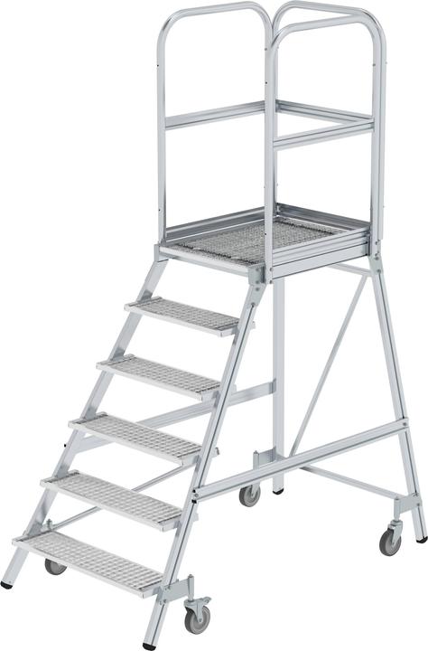Produktbild Munk Podesttreppe einseitig begehbar mit Federrollen Stahl-Gitterrost 6 Stufen (Plattformleiter, 175 cm)