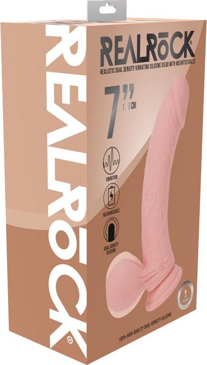 Produktbild RealRock Dual Density Rechargeable Liquid Silicone Vibrator - Curved with Weighted Balls - 7 / 18 cm - Flesh