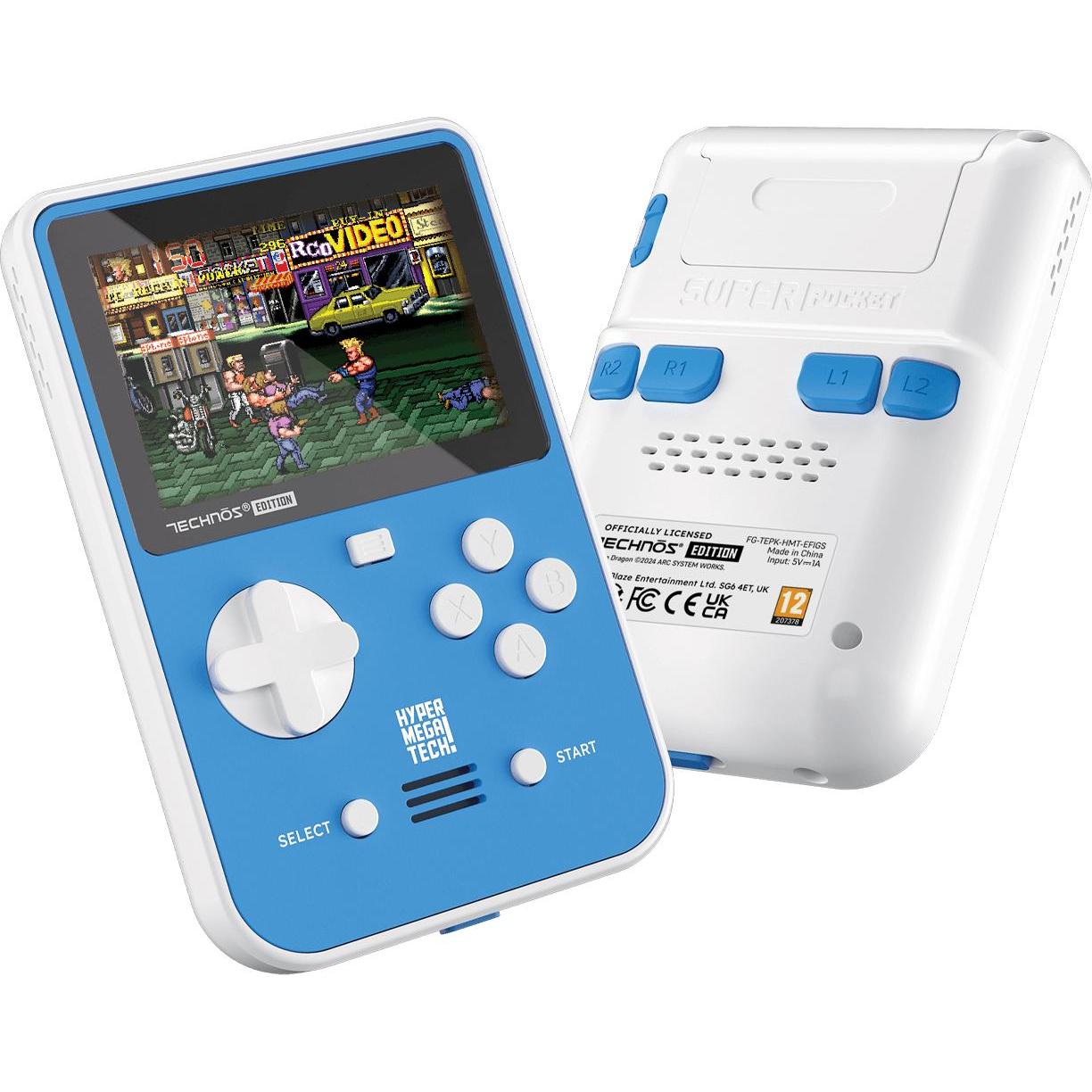 HyperMegaTech! Blaze Evercade Tehnos Super Pocket, Retro Gaming, Weiss, Blau