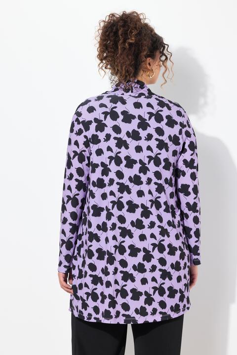 Actual product image Ulla Popken Matte Jersey Open Front Leaf Print Jacket (54)