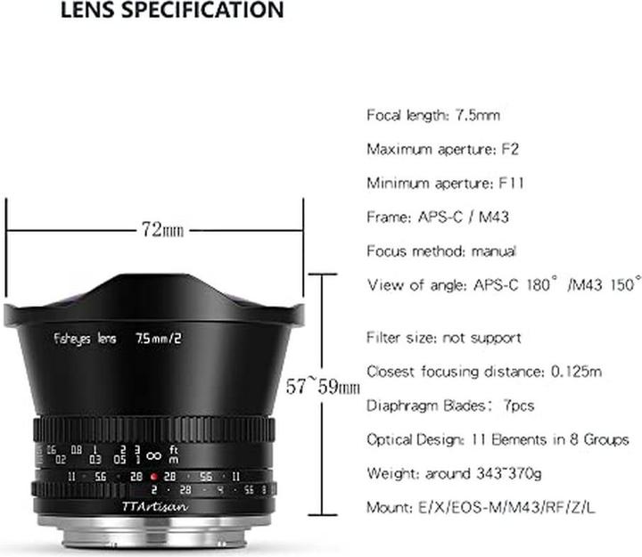 Produktbild TTArtisan 7.5 mm, f/2.0 (Micro Four Thirds, APS-C / DX)
