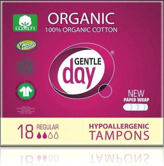 Actual product image Gentle Day 100% Organic Cotton Tampons - Regular 18 Stcs - (18 x, Regular)