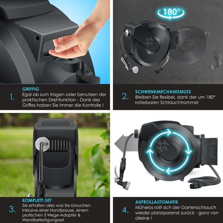 Produktbild Kesser Schlauchtrommel mit 30m Gartenschlauch & Handbrause (30 m)