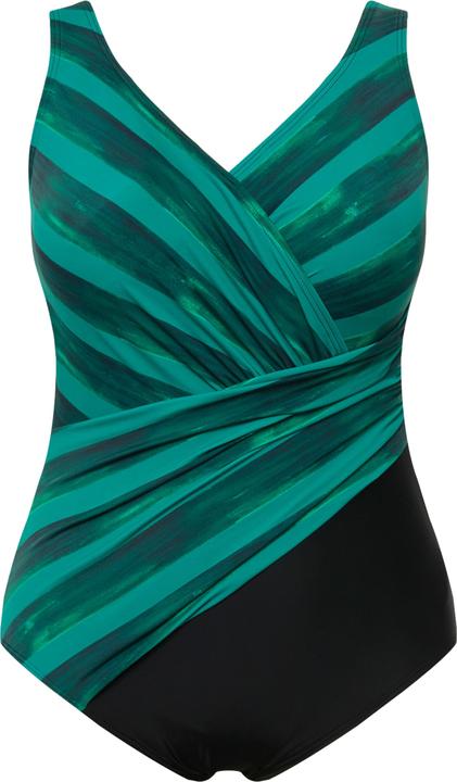 Image du produit Ulla Popken Maillot de bain à bonnets souples. Rayures et décolleté esprit cache-coeur. Matière recyclée. (62)