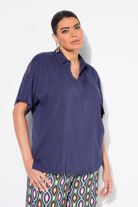 Immagine prodotto Ulla Popken Blusa dal taglio oversize con spacchetto sulle spalle, collo da camicia e mezze maniche (62)