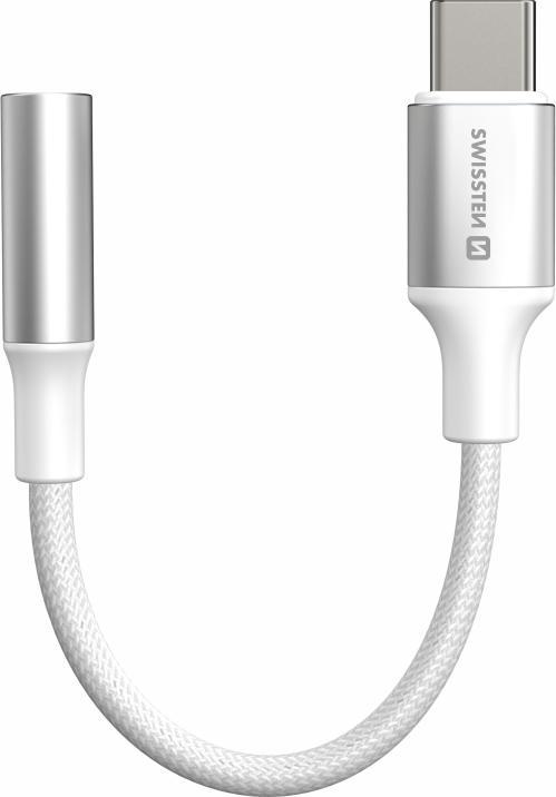 Swissten Audioadapter Textil USB-C (male) / 3,5mm AUX 0,15 M Weiss (USB-C, 3.5mm Klinke)