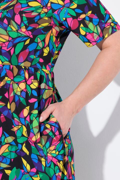 Actual product image Ulla Popken Matte Jersey Stained Glass A-Line Pocket Dress (62)