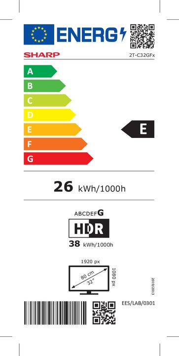Energy Label Sharp 32GF3265E Smart TV 32 Pollici Full (32", QLED, Full HD, 2025)