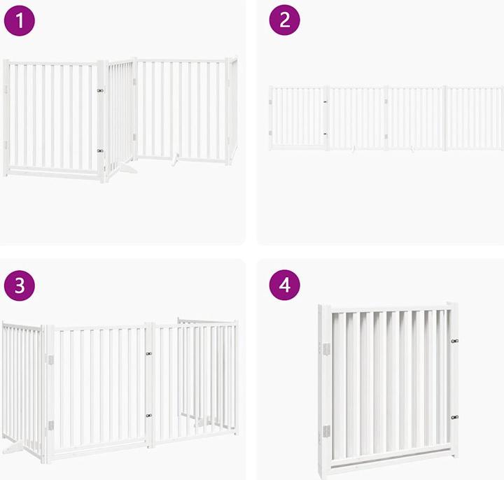 Produktbild vidaXL Hundetor mit Tür Faltbar Hundegitter Schutzgitter Weiss 4-tlg. Massivholz (6 cm)