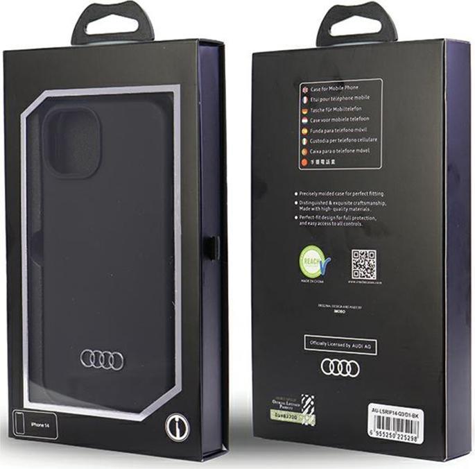 Actual product image Audi Silicone Case iPhone 14 6.1" czarny/black hardcase AU-LSRIP14-Q3/D1-BK (Apple iPhone 13, Apple iPhone 14, Apple iPhone 15)