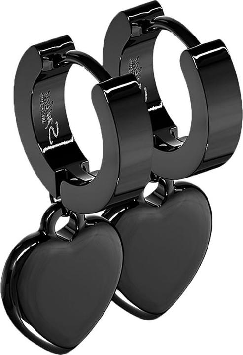 Produktbild Star Piercing Ohrring zum Klappen schwarz mit Anhänger Herz (ohne Messing, Chirurgenstahl 316L)