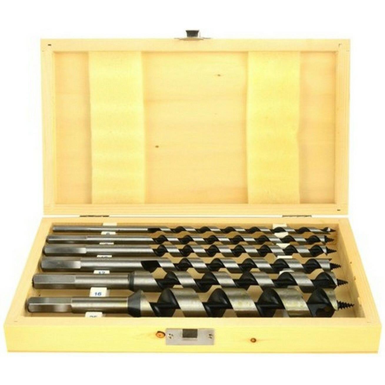 GEKO, Bohrereinsatz, Schlangenbohrer für Holz, 6-tlg. Satz, 6-25 mm, Länge 230 mm, in -Holzkiste (6-25 mm)