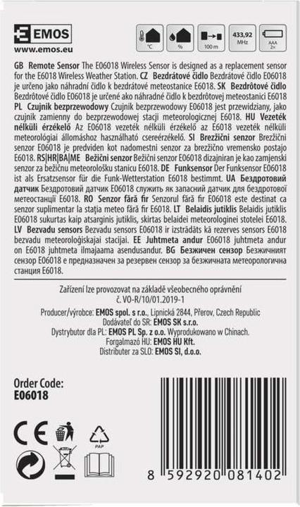 Produktbild Emos Drahtloser Sensor für Wetterstation E6018, E6016