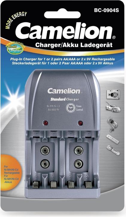 Actual product image Camelion Plug-In Battery Charger BC-0904S 2x or 4xNi-MH AA/AAA or 1-2x 9V Ni-MH (9V Block, AA, AAA)