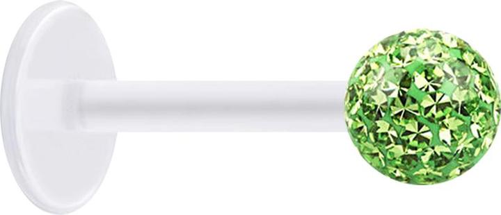 Immagine prodotto Star Piercing Micro Labret trasparente con sfera di cristallo verde chiaro e strato protettivo epossidico (Acciaio chirurgico 316L, senza ottone, Bioflex)