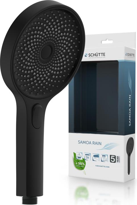 Actual product image Schütte Shower head Bathroom SAMOA RAIN Hand shower Black matt Water-saving seal 60953 (3 Beam types)