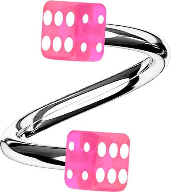 Actual product image Star Piercing Micro Spirale silber mit zwei Würfel pink transparent (without brass, Surgical steel 316L, Plastic)