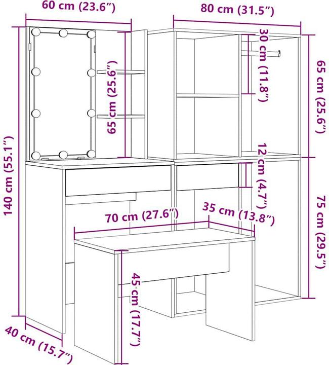Image du produit vidaXL Schminktisch-Set (40 x 60 x 140 cm)