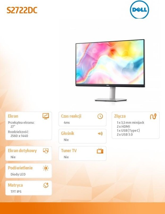 Actual product image Dell S2722DC (2560 x 1440 pixels, 27")
