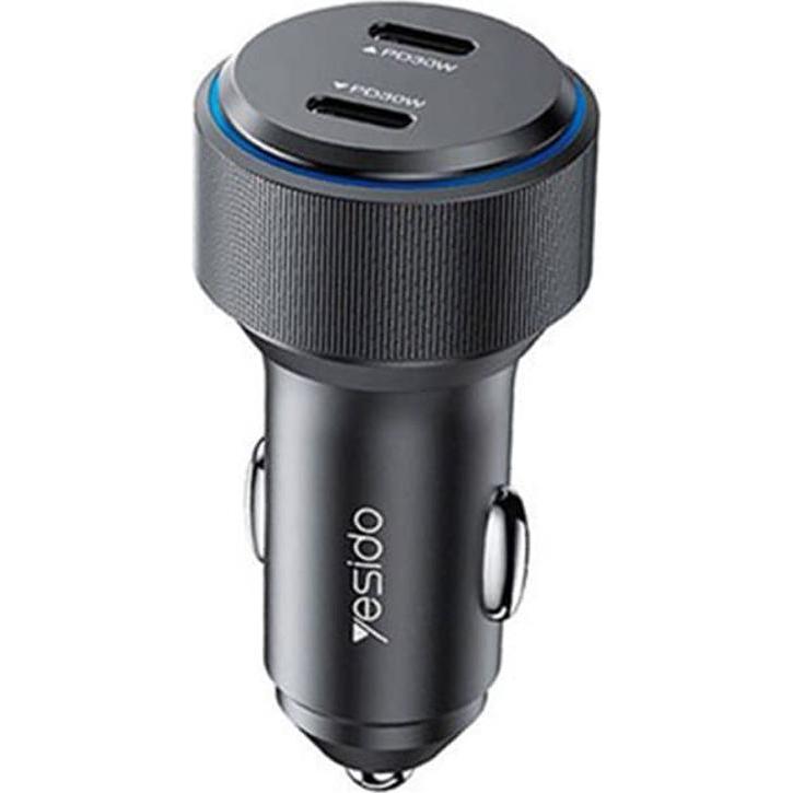 Yesido - Car Charger (Y48) - 2x Type-C, Fast Charging, 60W - Black, Adattatore per auto, Nero