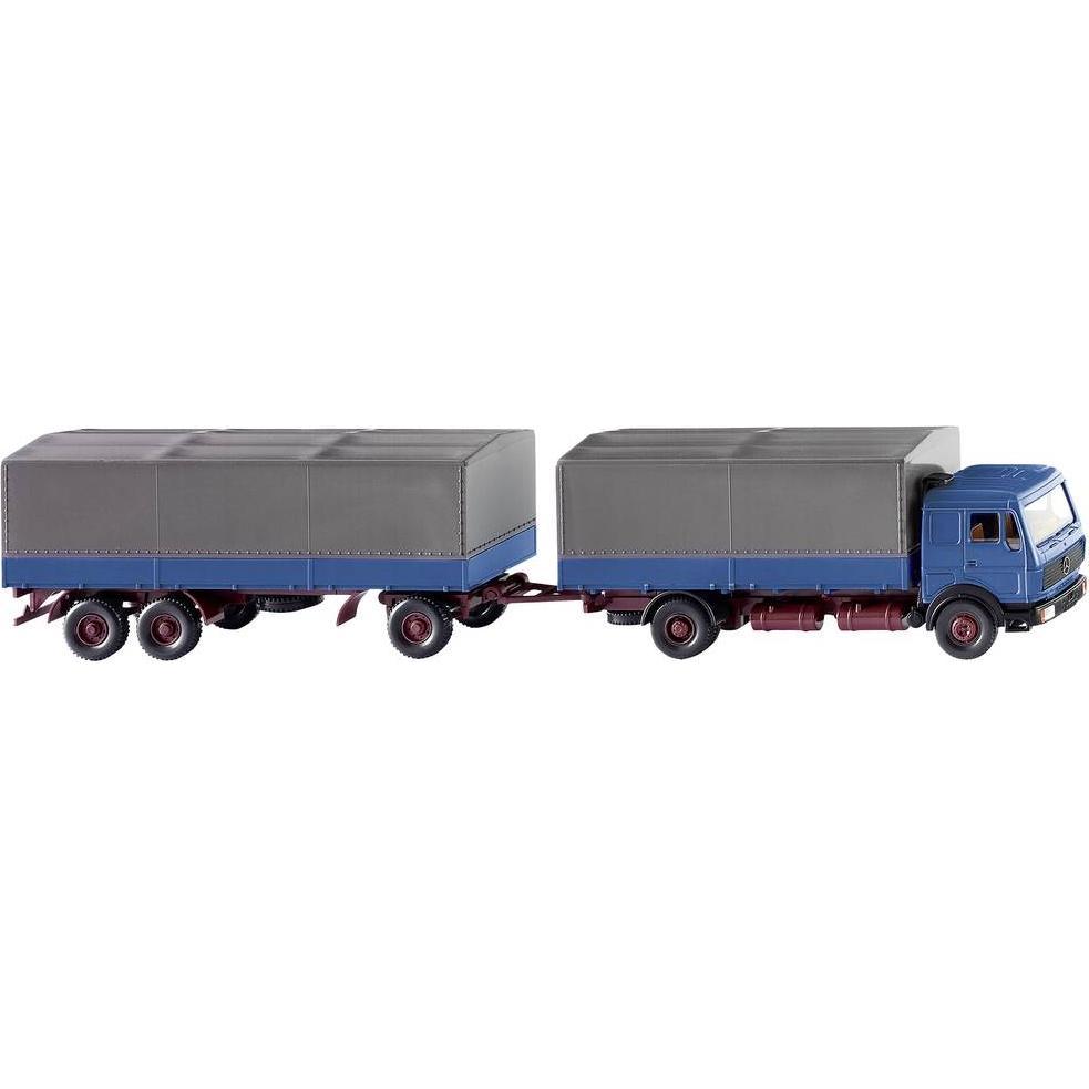 Wiking 0455 01 H0 Mercedes Benz Pritschenhängerzug NG, azurblau