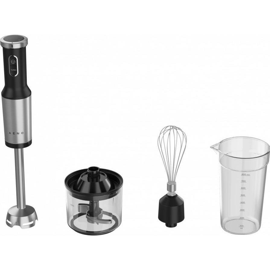 Aeno Smart device Hand Blender, 1200W in CB, Black, Tiger Teeth Cutter, Whisk, Food Processor, Cup, Frullatore a immersione, Nero, Argento