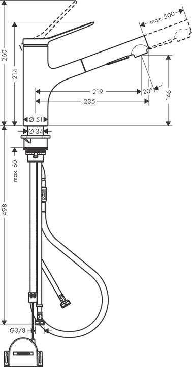 Image du produit hansgrohe HG Mitigeur monocommandé pour évier Zesis M33 150 Douchette extractible 2 jet sBox lite chromé