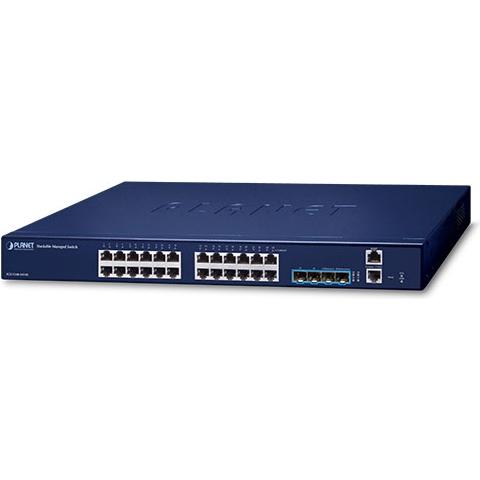 Planet L2+ 24-Port 10/100/1000T +4-Port SFP+ Stackable (24 Ports), Netzwerk Switch, Blau