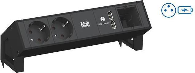 Immagine prodotto Bachmann DESK2 1x UTE 1x Caricatore USB noir (1 x, CEE 7/5, CEE 7/3, 0.20 m)