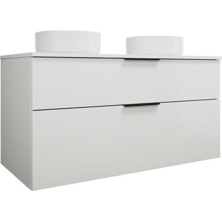 burgbad, Badmöbelset, Eqio Keramik-Aufsatzwaschtische links und rechts, rund, inklusive Waschtischunterschrank, Br