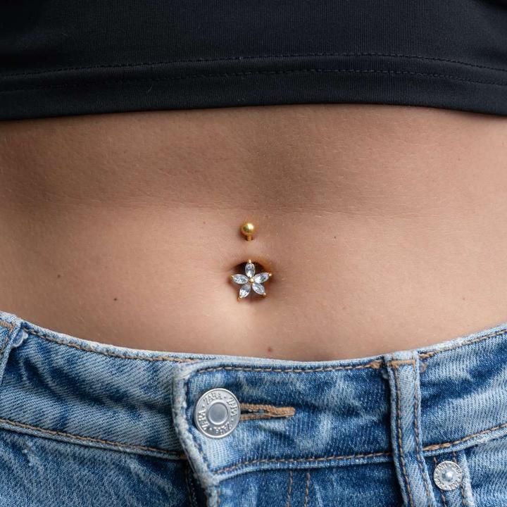 Produktbild Bijouteria Bauchpiercing (Messing rhodiniert, Zirkonia, PVD Beschichtung (goldfarben))