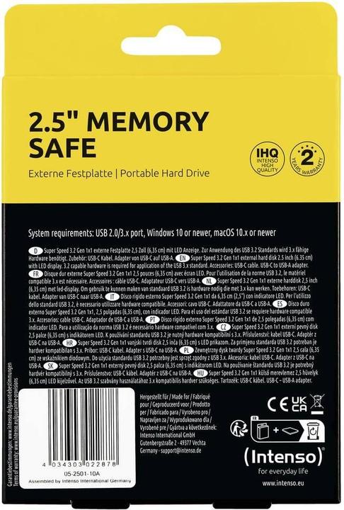 Actual product image Intenso HDD 2TB Memory Safe 2.5" USB 3.2 Gen1 Blue (2 TB)