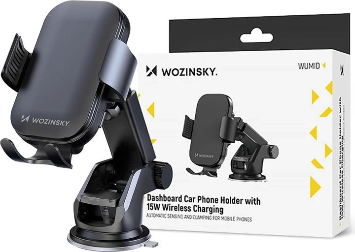 Actual product image Wozinsky WUMID car holder with 15W inductive charger for dashboard - black